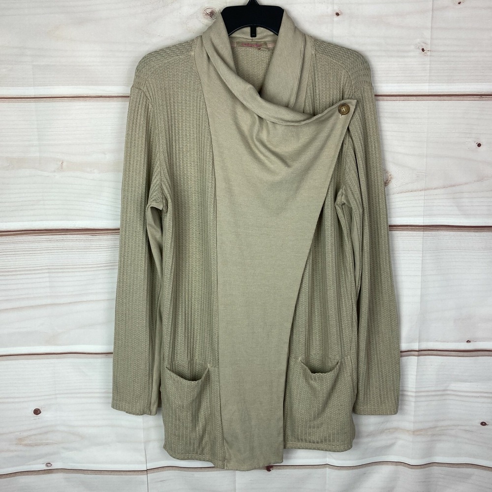 Fresh Produce Sweater Womens S Beige Waffle Knit Wrap Front Cardigan Long Sleeve